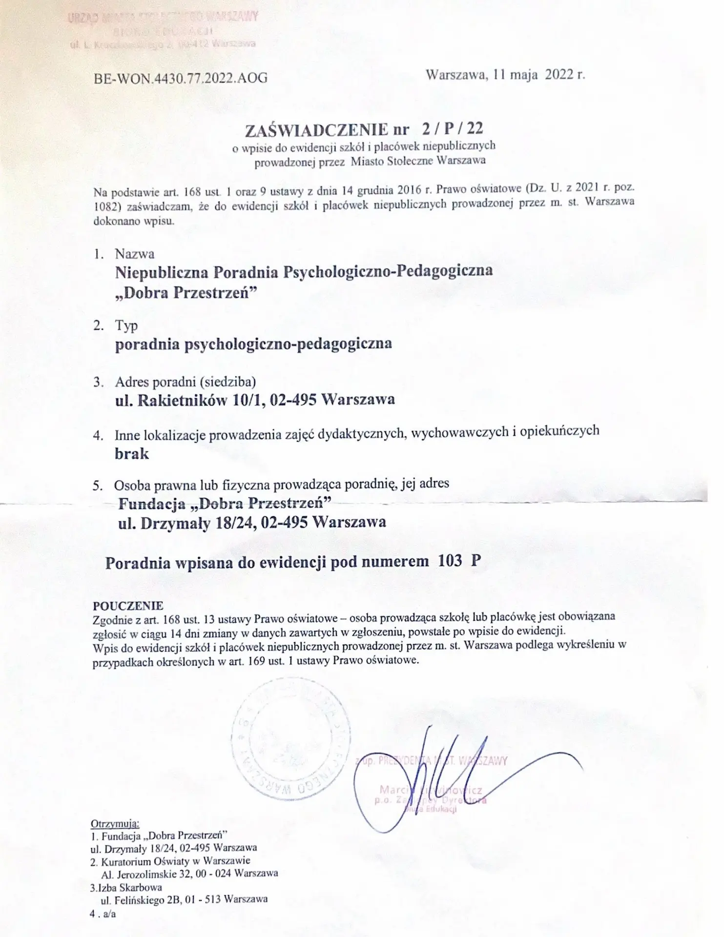 Niepubliczna Poradnia Psychologiczno – Pedagogiczna "Dobra Przestrzeń"